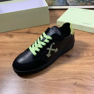 Off-White কালো সবুজ সুয়েড এবং চামড়া উপরের নিওন লেস লাইফস্টাইল স্নিকার্স