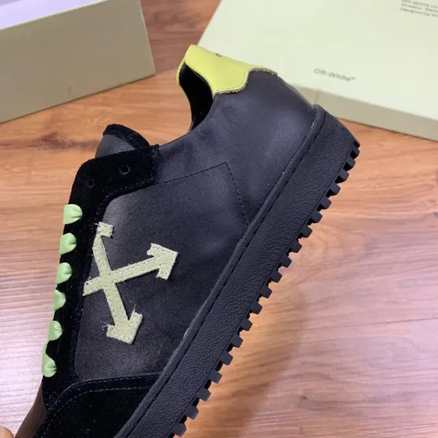Off-White Noir Vert Daim et Cuir Supérieur Lacets Néo Chaussures Lifestyle 5