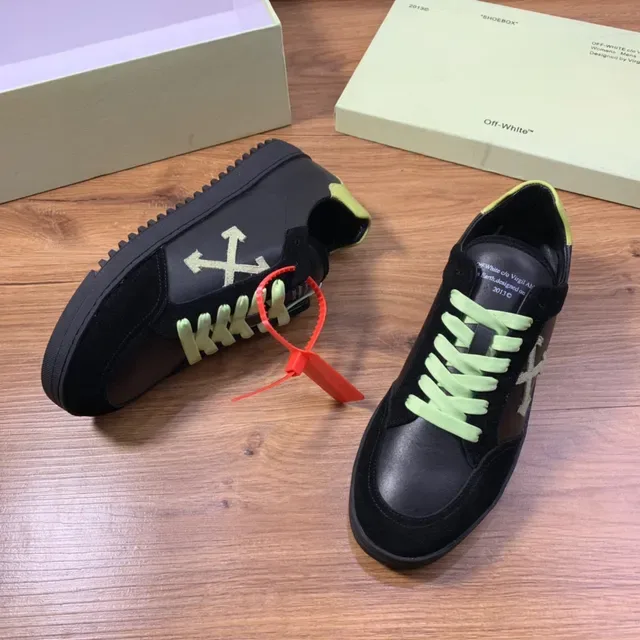 Off-White Noir Vert Daim et Cuir Supérieur Lacets Néo Chaussures Lifestyle 6