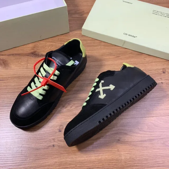 Off-White Noir Vert Daim et Cuir Supérieur Lacets Néo Chaussures Lifestyle 7