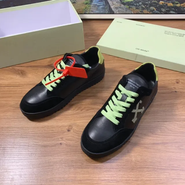 Off-White Noir Vert Daim et Cuir Supérieur Lacets Néo Chaussures Lifestyle 8