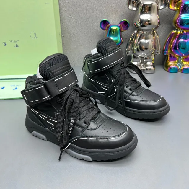 Off-White أسود high-top نظام الشريط الصناعي حذاء أسلوب حياة 7