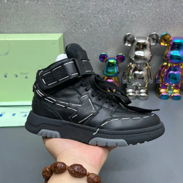Off-White أسود high-top نظام الشريط الصناعي حذاء أسلوب حياة 9