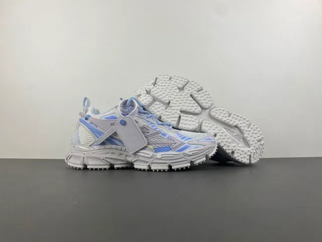 Off-White Blue Platform Sole Layered Synthetic Cage Chunky Sneakers 12
