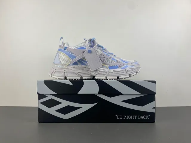 Off-White Blue Platform Sole Layered Synthetic Cage Chunky Sneakers 15