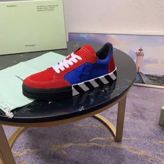 Off-White Red Blue Deconstructed Paneling Industrial Stripe Midsole Lifestyle Sneakers