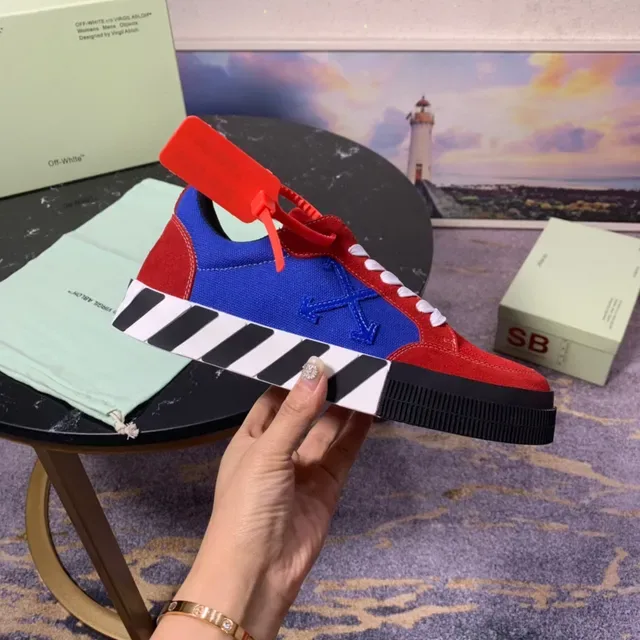 Off-White Red Blue Deconstructed Paneling Industrial Stripe Midsole Lifestyle Sneakers 4
