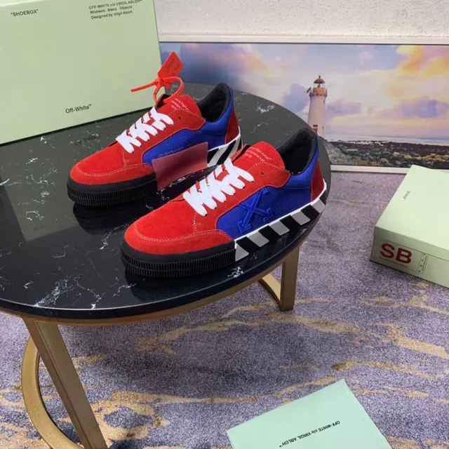 Off-White Red Blue Deconstructed Paneling Industrial Stripe Midsole Lifestyle Sneakers 7