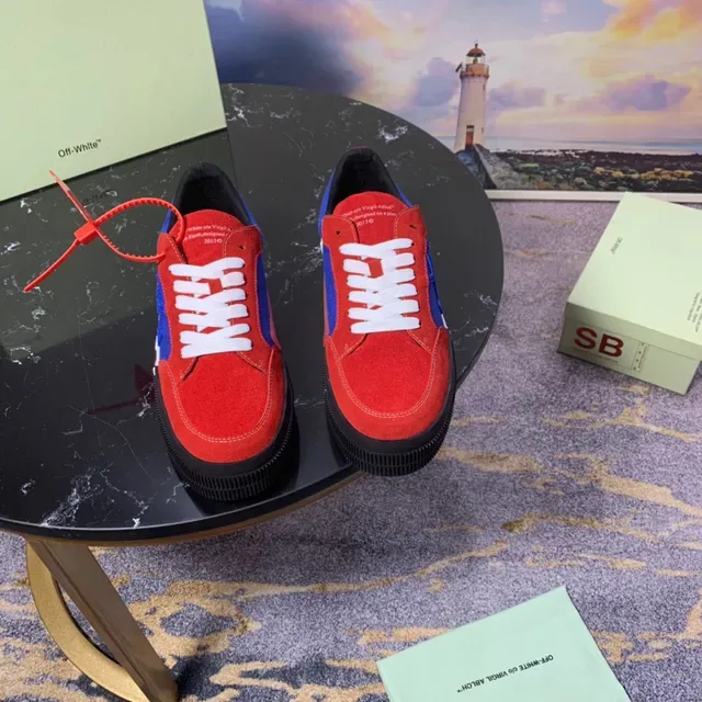 Off-White Red Blue Deconstructed Paneling Industrial Stripe Midsole Lifestyle Sneakers 8