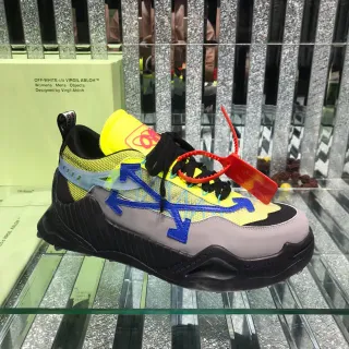Off-White أصفر أزرق قاعدة منحوتة تفاصيل لاسقة صناعية حذاء رياضي كثيف