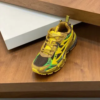 Off-White Yellow Green Sole Geometric Arrow Overlays Chunky Sneakers