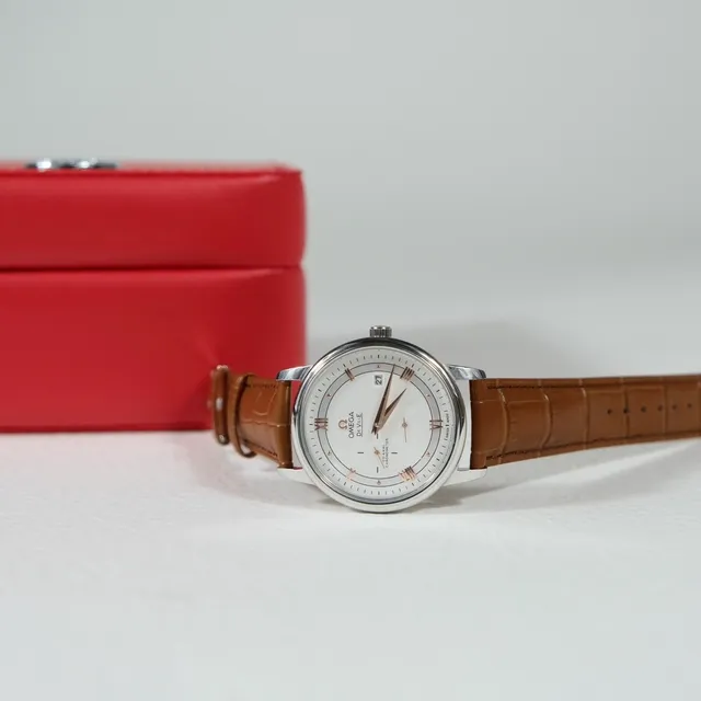 Omega De Ville Esfera Blanca Correa de Cuero Marrón Reloj Mecánico 6