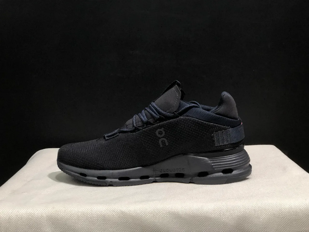 On Black Engineered Knit Upper Strap Closure System Sneakers 4