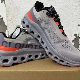 On Cloud Cement Gray Orange Engineered Mesh Running Shoes