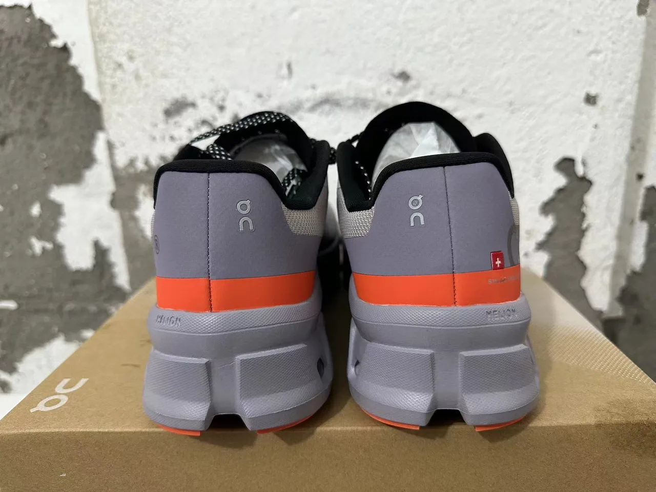 On Cloud Cement Gray Orange Engineered Mesh Running Shoes 2
