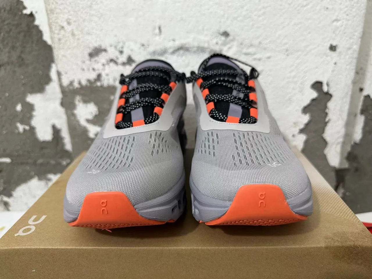 On Cloud Cement Gray Orange Engineered Mesh Running Shoes 3