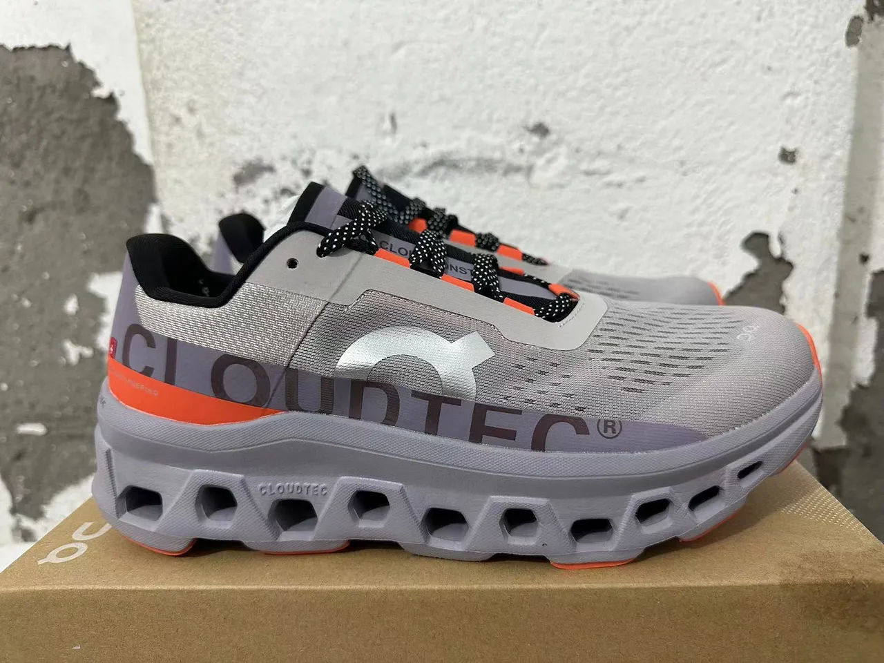 On Cloud Cement Gray Orange Engineered Mesh Running Shoes 4