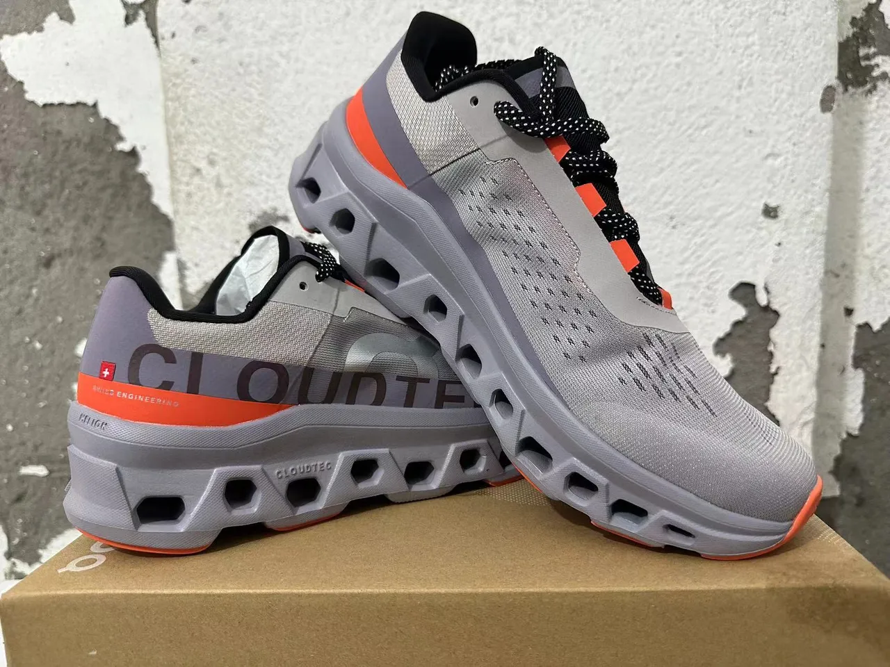 On Cloud Cement Gray Orange Engineered Mesh Running Shoes 5