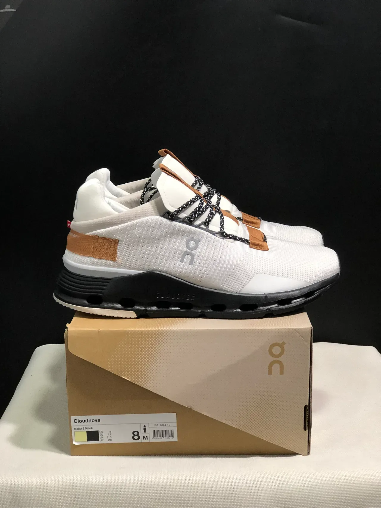 On Cloud White Brown Breathable Mesh Upper Black Perforated Midsole Sneakers 3