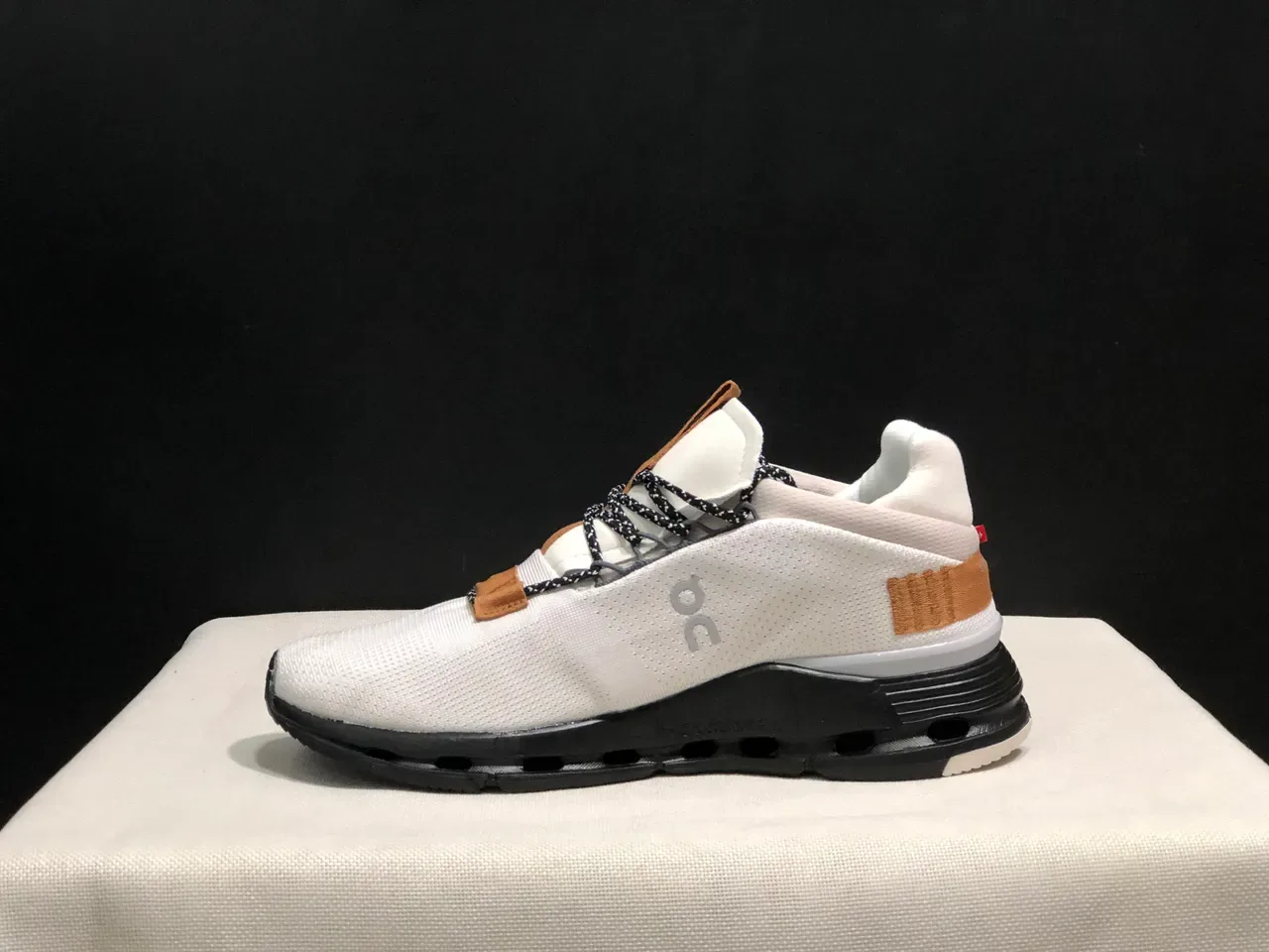 On Cloud White Brown Breathable Mesh Upper Black Perforated Midsole Sneakers 8