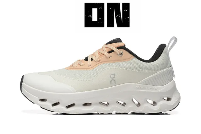 On Cloudmonster Off-White Peach Black Running Shoes 5
