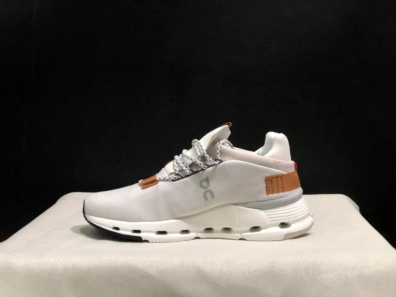 On Cloudmonster White Tan Black Lifestyle Sneakers 2