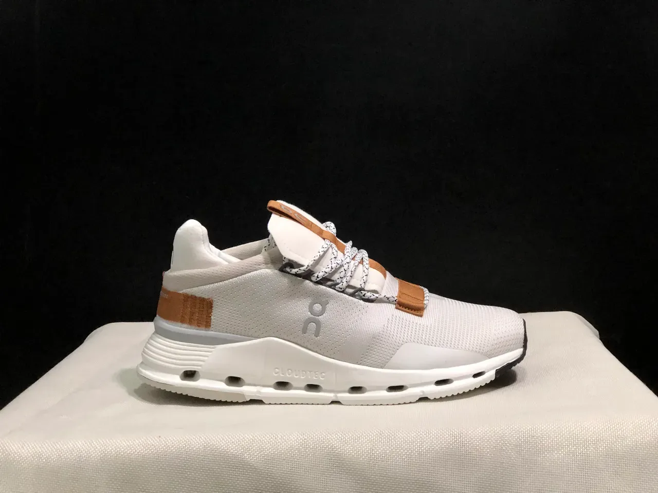 On Cloudmonster White Tan Black Lifestyle Sneakers 4