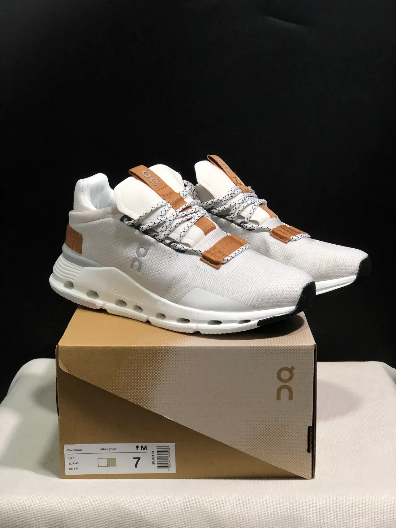 On Cloudmonster White Tan Black Lifestyle Sneakers 5