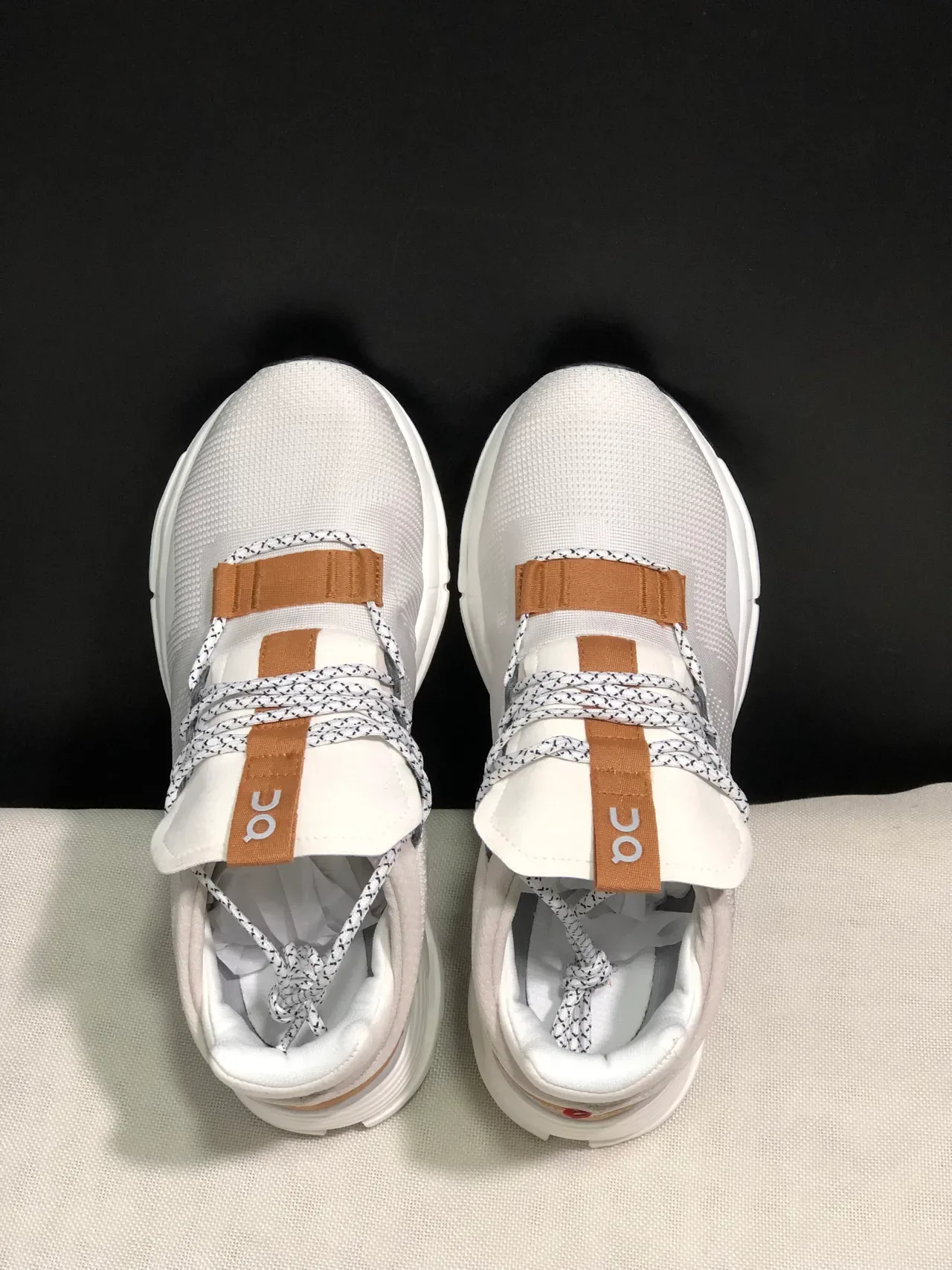 On Cloudmonster White Tan Black Lifestyle Sneakers 6