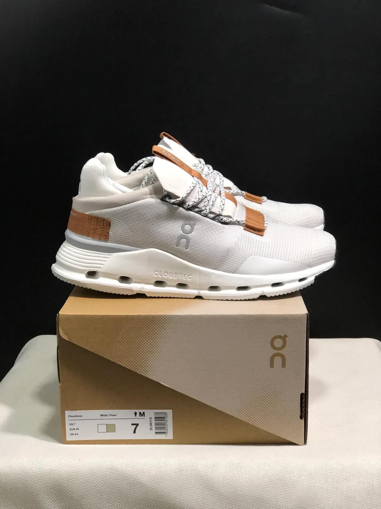 On Cloudmonster White Tan Black Lifestyle Sneakers 7