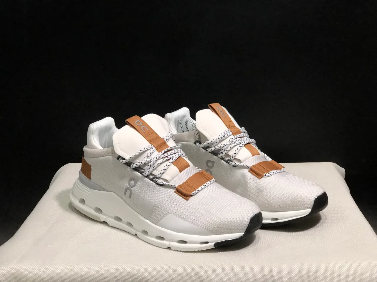 On Cloudmonster White Tan Black Lifestyle Sneakers 8