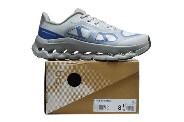On Gray Blue Malla Ingenierada Superior Abierto Hexagonal CloudTec Pods Zapatos de running 2