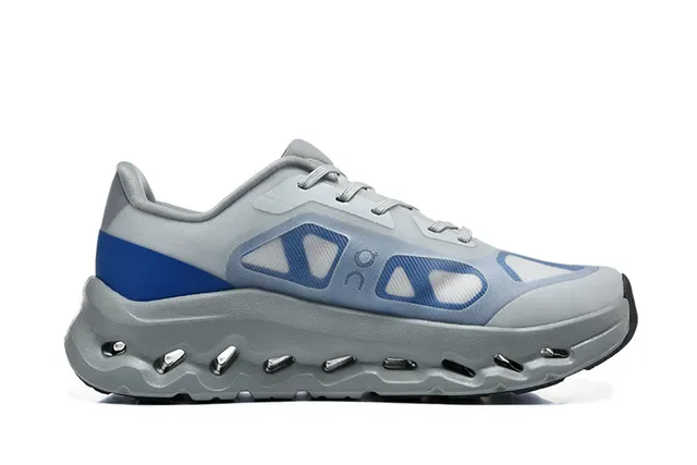 On Gray Blue Malla Ingenierada Superior Abierto Hexagonal CloudTec Pods Zapatos de running 4