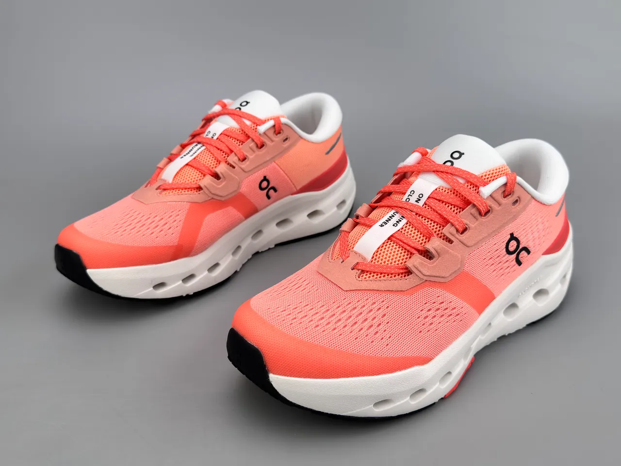 On Orange White Engineered Mesh Upper Open Hexagonal CloudTec Pods Running Shoes 9