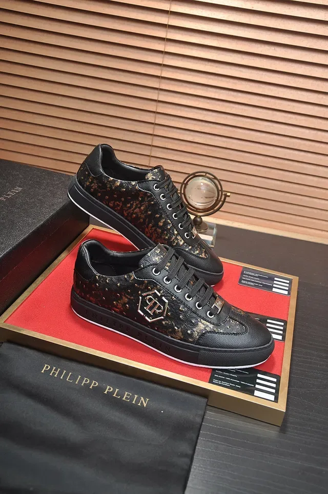 Philipp Plein Black and Gold Speckle Studded Lifestyle Sneakers 6