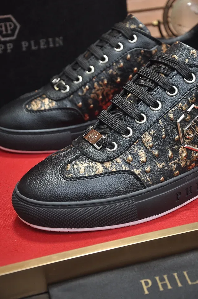 Philipp Plein Black and Gold Speckle Studded Lifestyle Sneakers 8