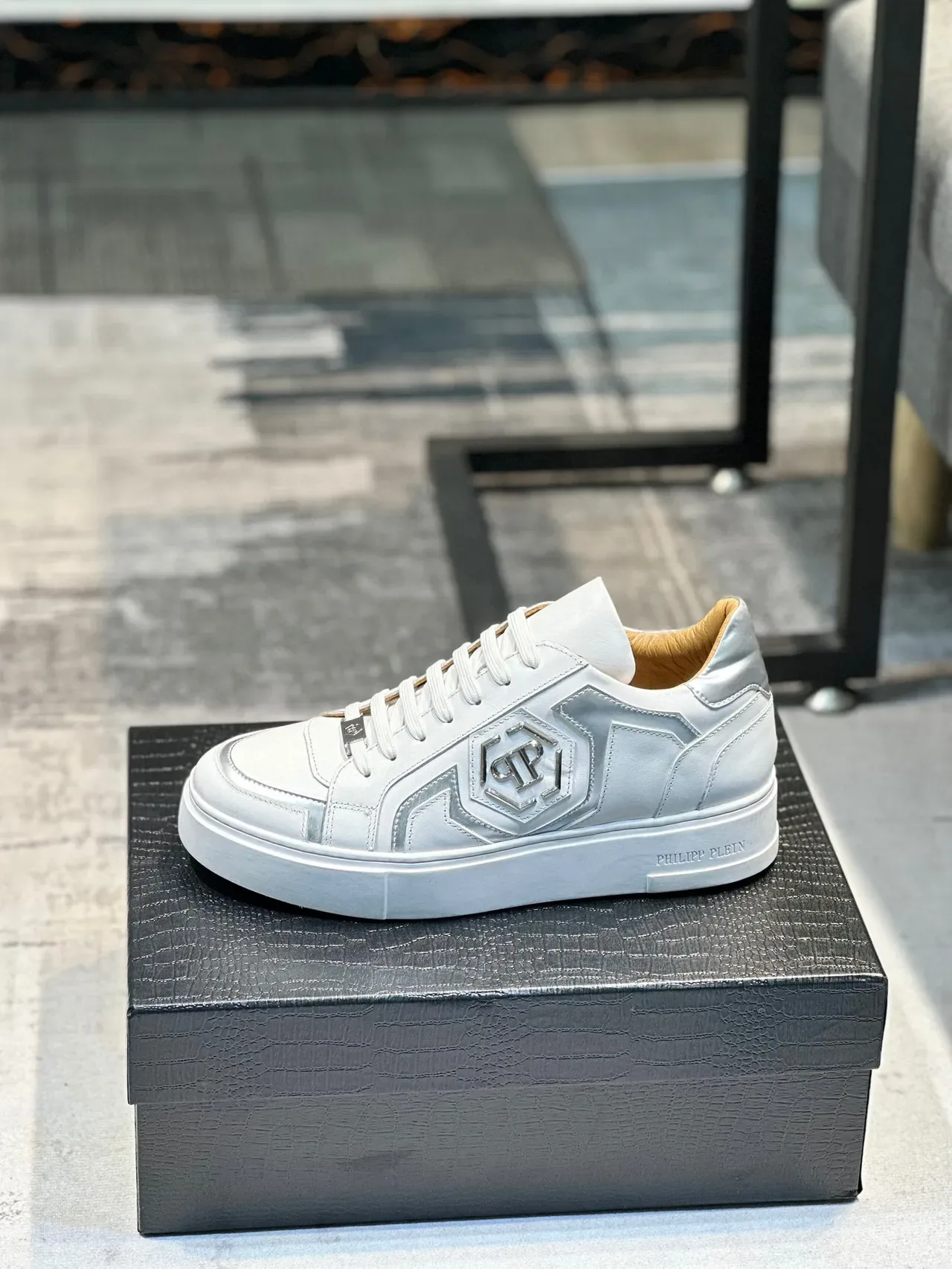 Philipp Plein Black and Silver Platform Leather Sneaker 3