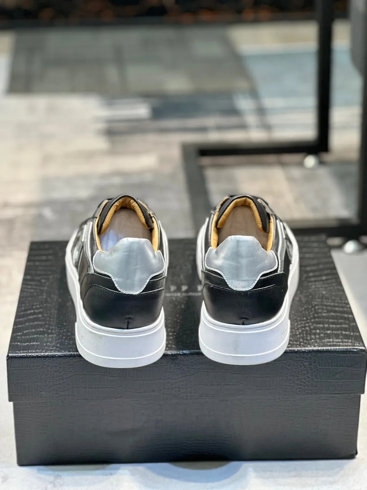 Philipp Plein Black and Silver Platform Leather Sneaker 4