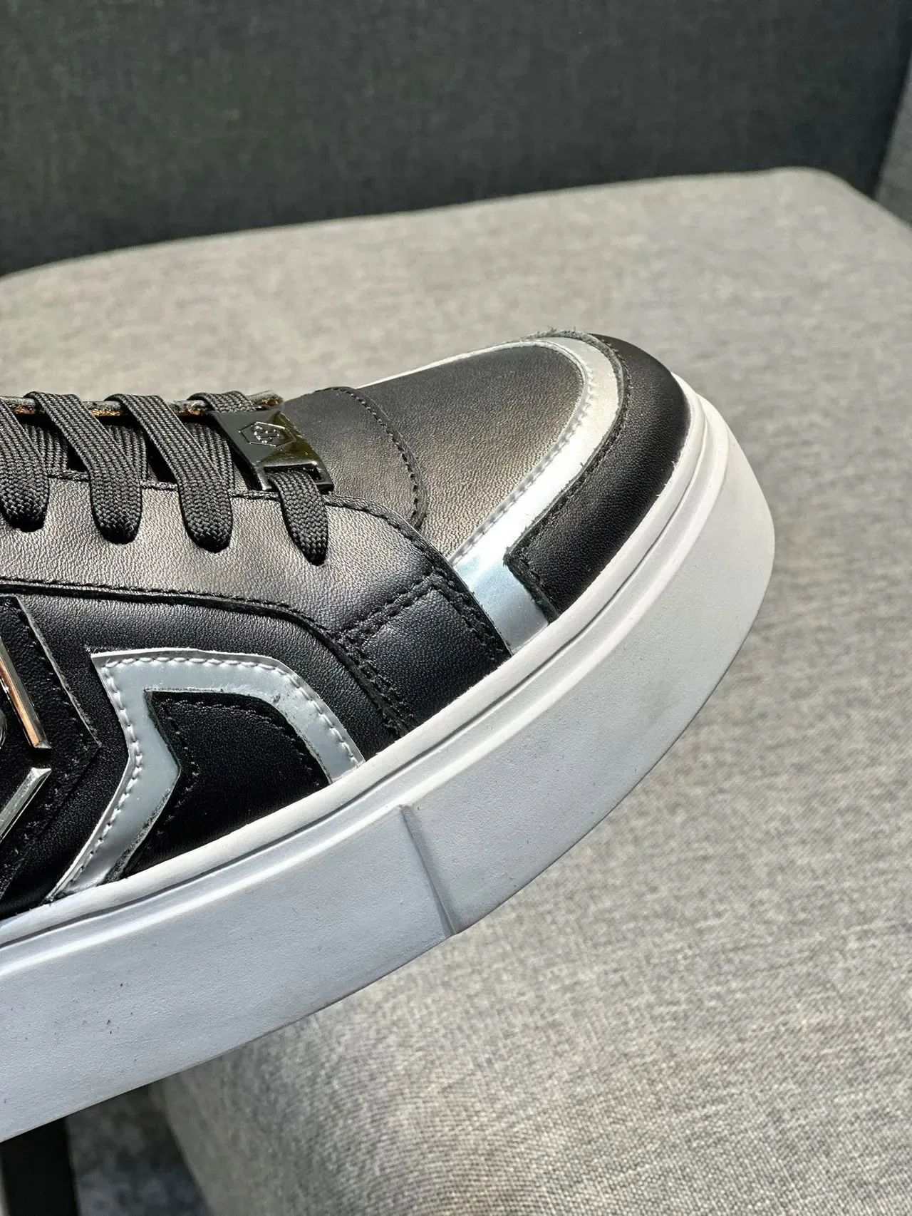 Philipp Plein Black and Silver Platform Leather Sneaker 5