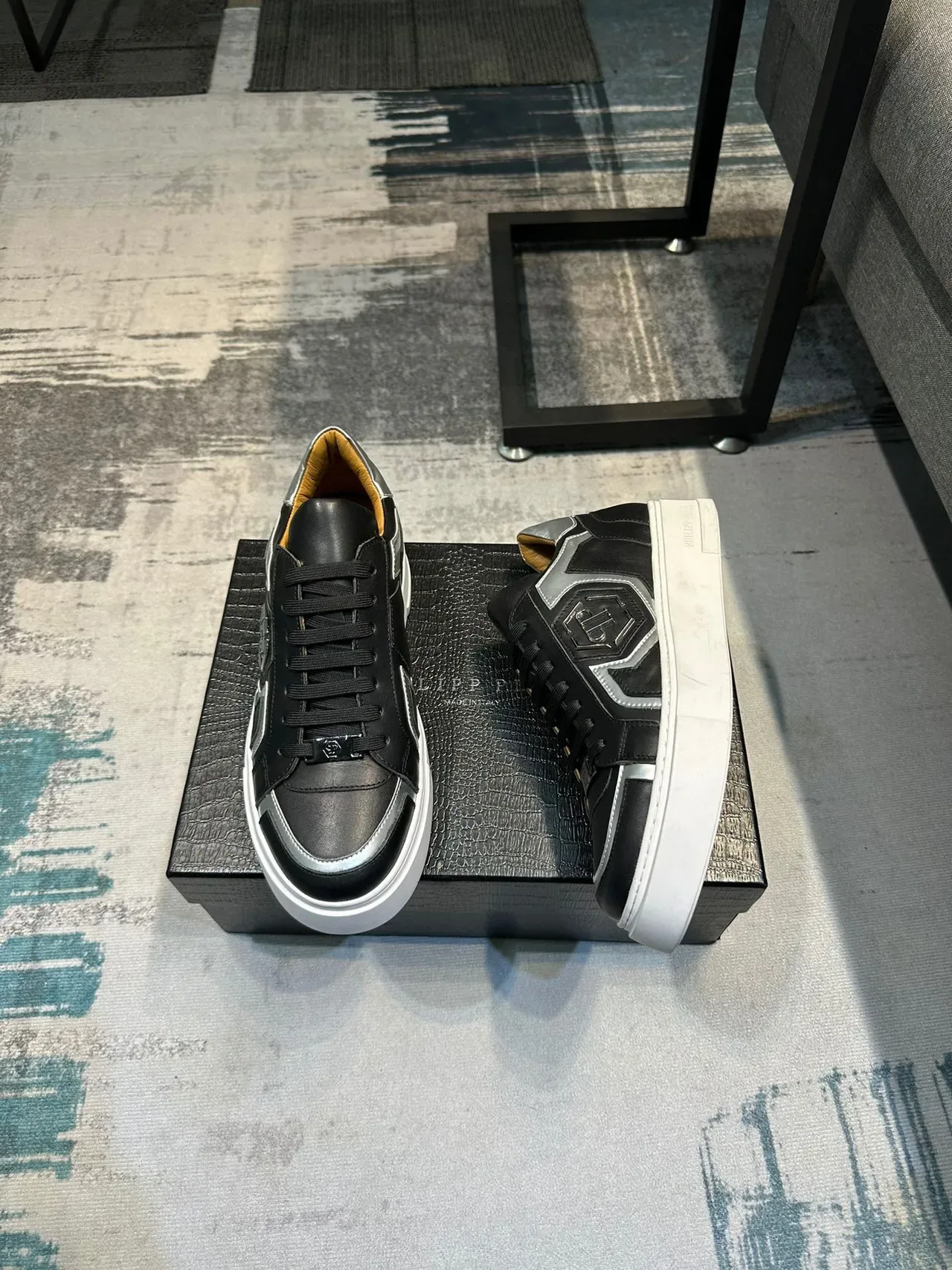 Philipp Plein Black and Silver Platform Leather Sneaker 6