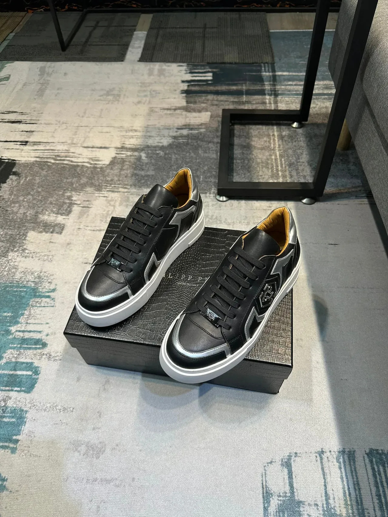 Philipp Plein Black and Silver Platform Leather Sneaker 7