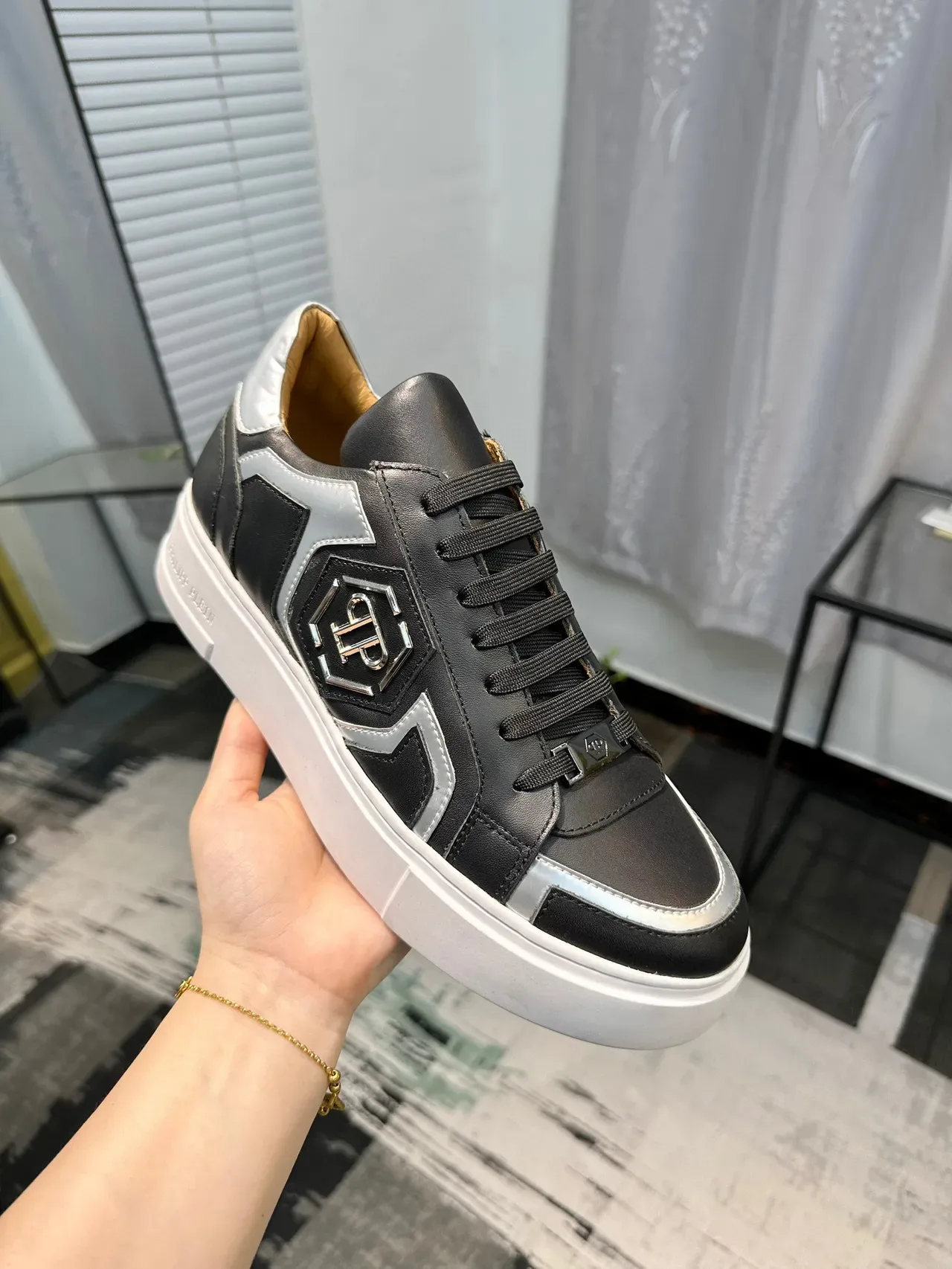 Philipp Plein Black and Silver Platform Leather Sneaker 8
