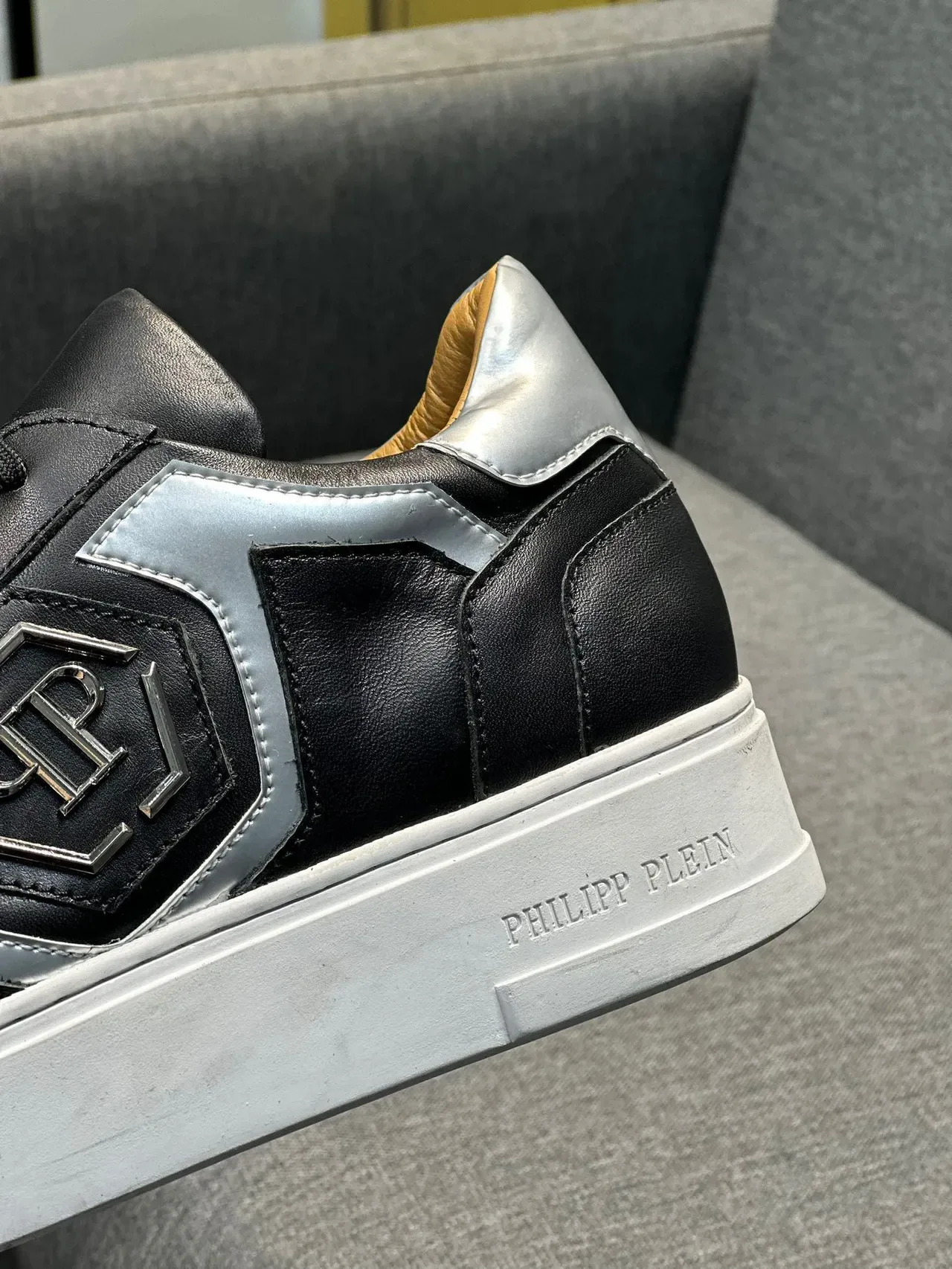 Philipp Plein Black and Silver Platform Leather Sneaker 10
