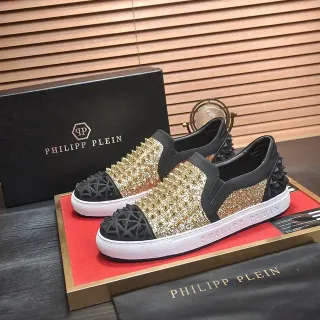 Philipp Plein Black Gold Slip-On Glitter-Embellished Lifestyle Sneakers