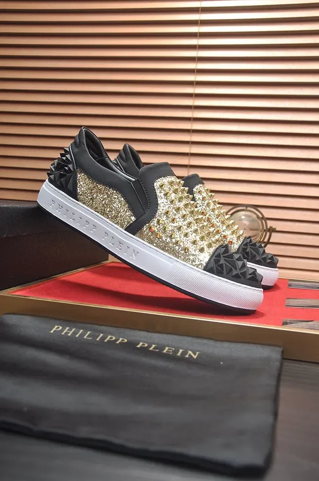 Philipp Plein أحذية رياضية أسود ذهبي بدون ربطة مزينة بـ Glitter لنمط الحياة 4