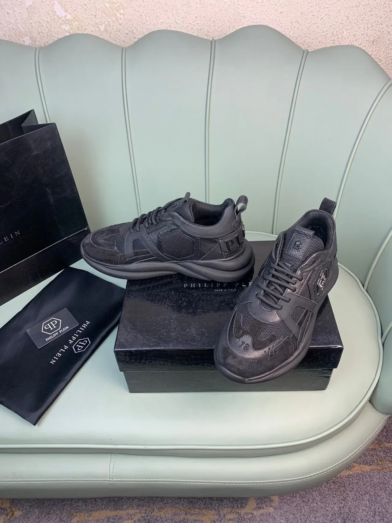 Philipp Plein Black Sole Mixed-Material Upper Chunky Sneakers 8