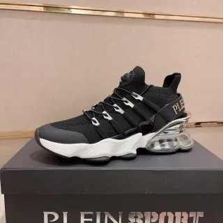 Philipp Plein 黑白针织袜套式鞋面金属D环系带厚底鞋