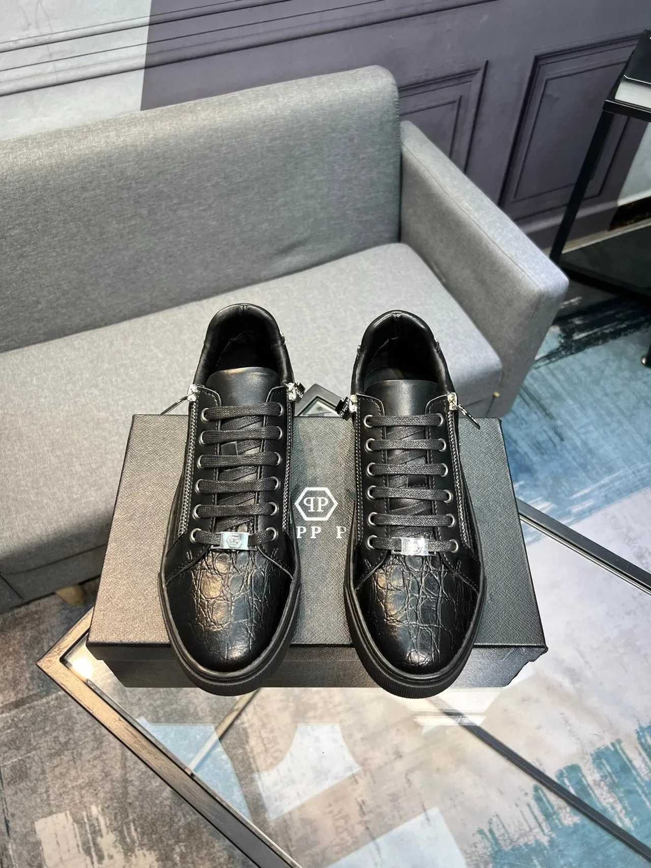 Philipp Plein Sneakers Lifestyle en cuir embossé crocodile avec fermeture éclair 2