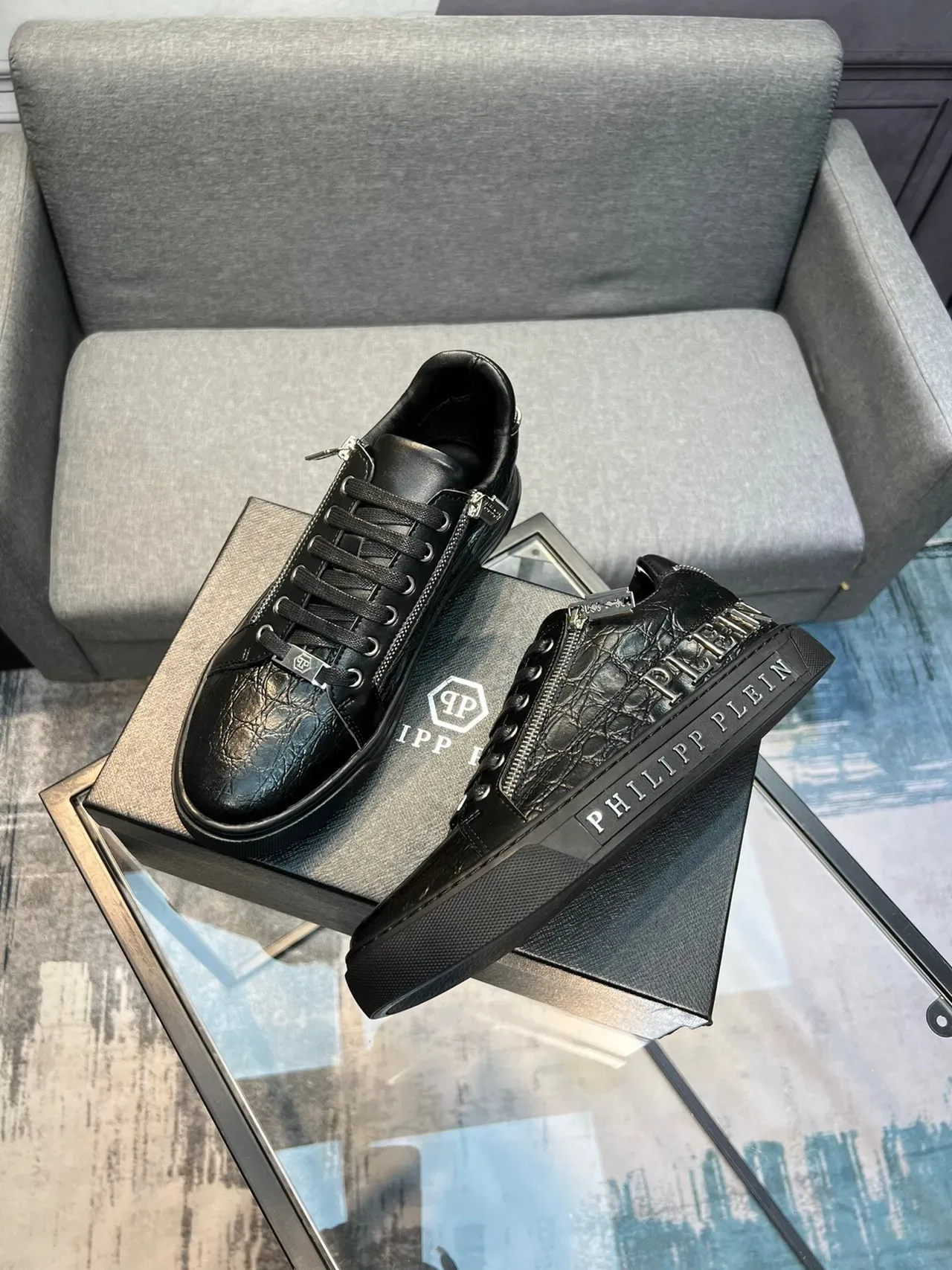 Philipp Plein Sneakers Lifestyle en cuir embossé crocodile avec fermeture éclair 3