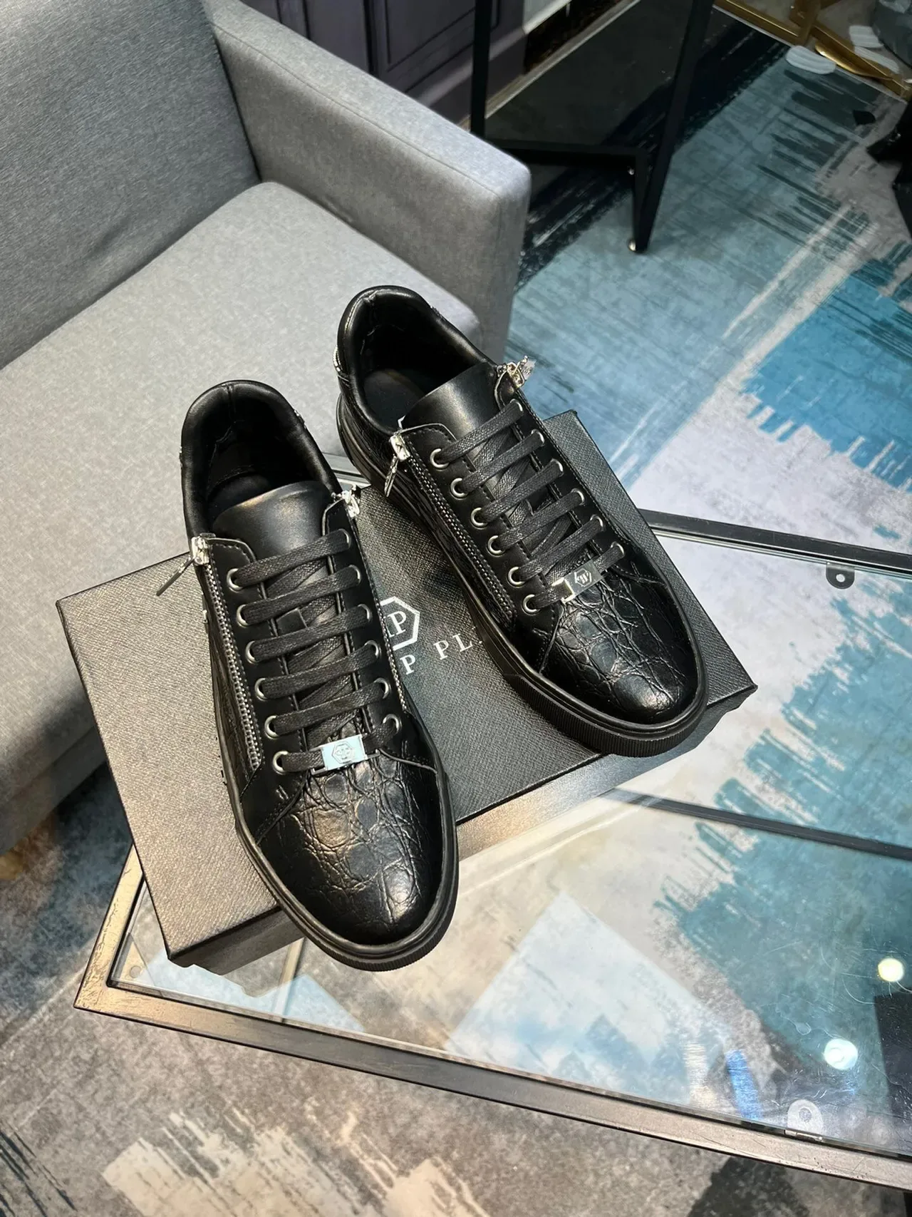 Philipp Plein Sneakers Lifestyle en cuir embossé crocodile avec fermeture éclair 4